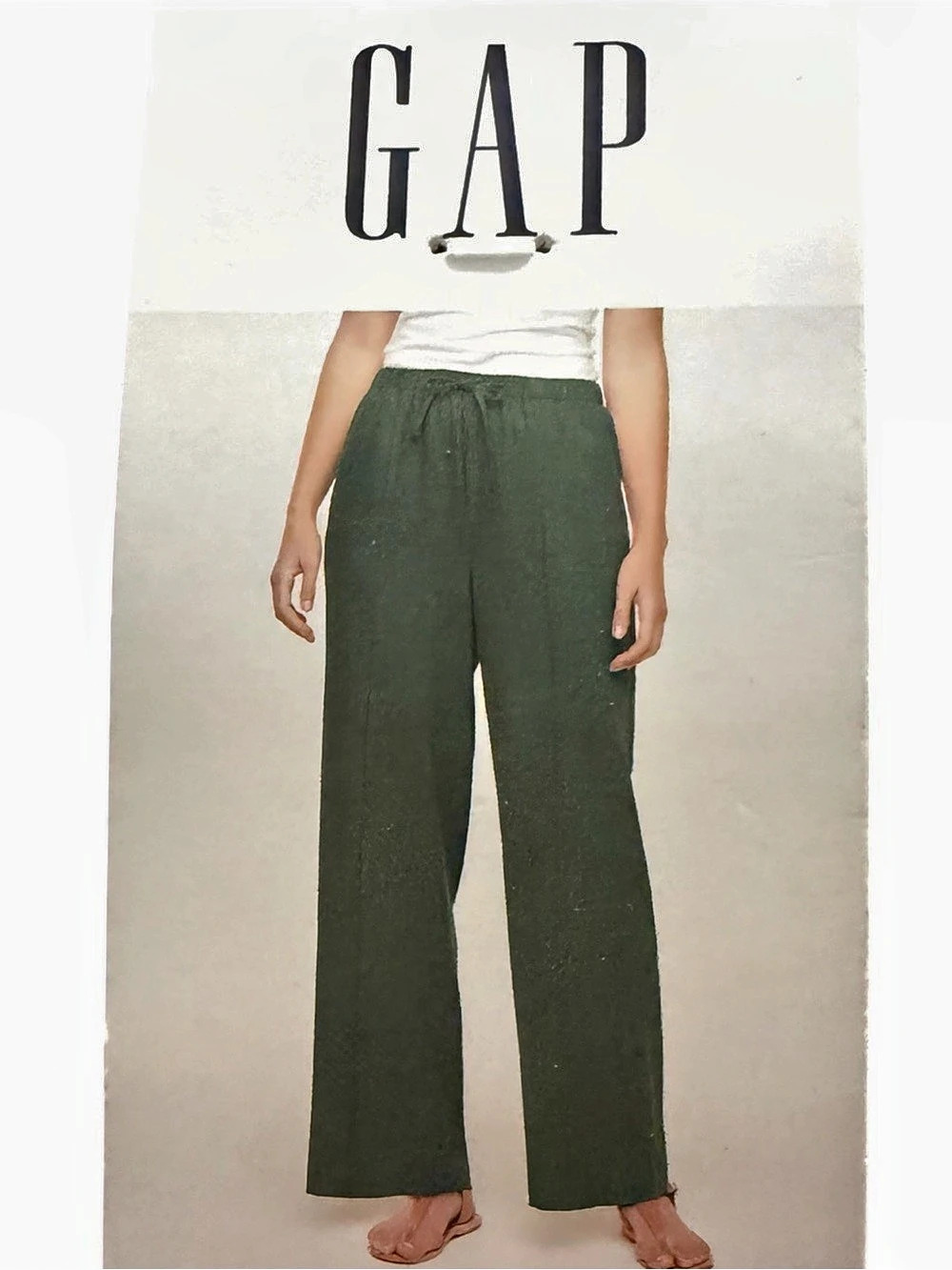 Gap women’s Linen-Blend Easy Wide-Leg Pants Green XL NWT